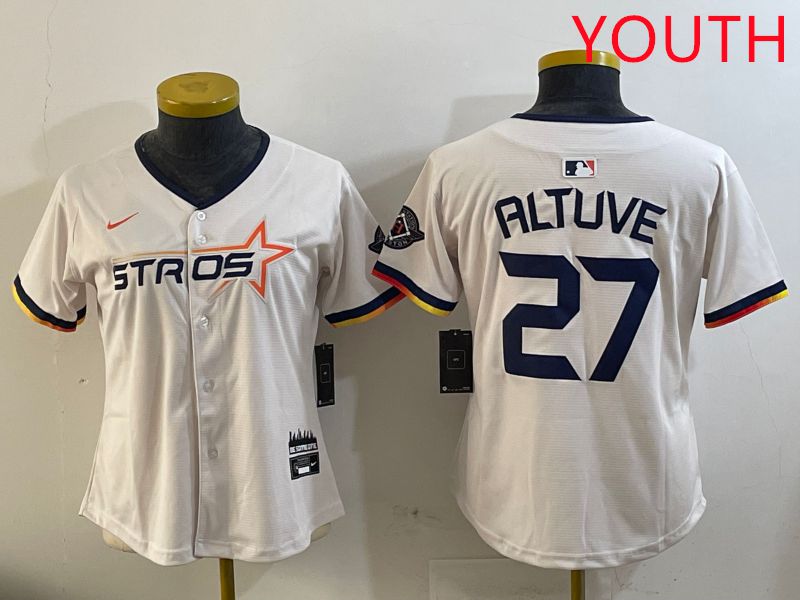 Youth Houston Astros 27 Altuve Cream Three generations Joint Name 2025 Nike MLB Jersey style 11